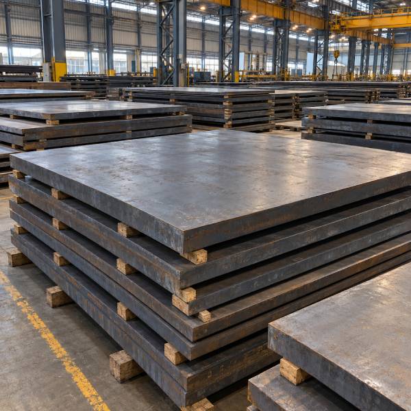 ASTM A516 plates stacked in the factory